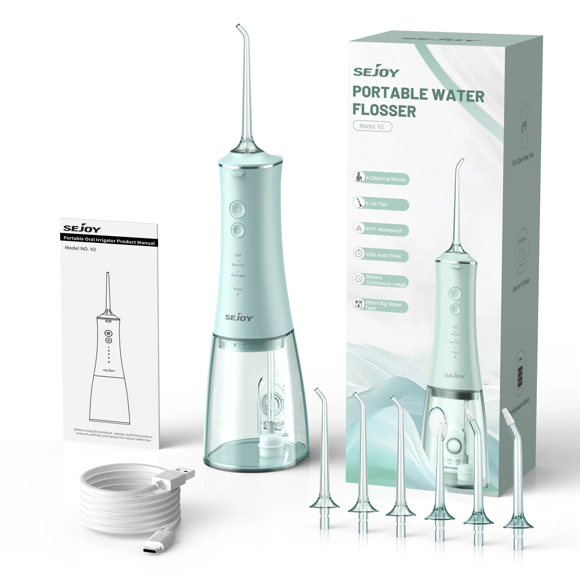 Sejoy Oral Irrigator for Teeth Cleaning Water Flosser Dental Cordless USB Rechargeable 4 Modes Teeth Clean Portable for Travel