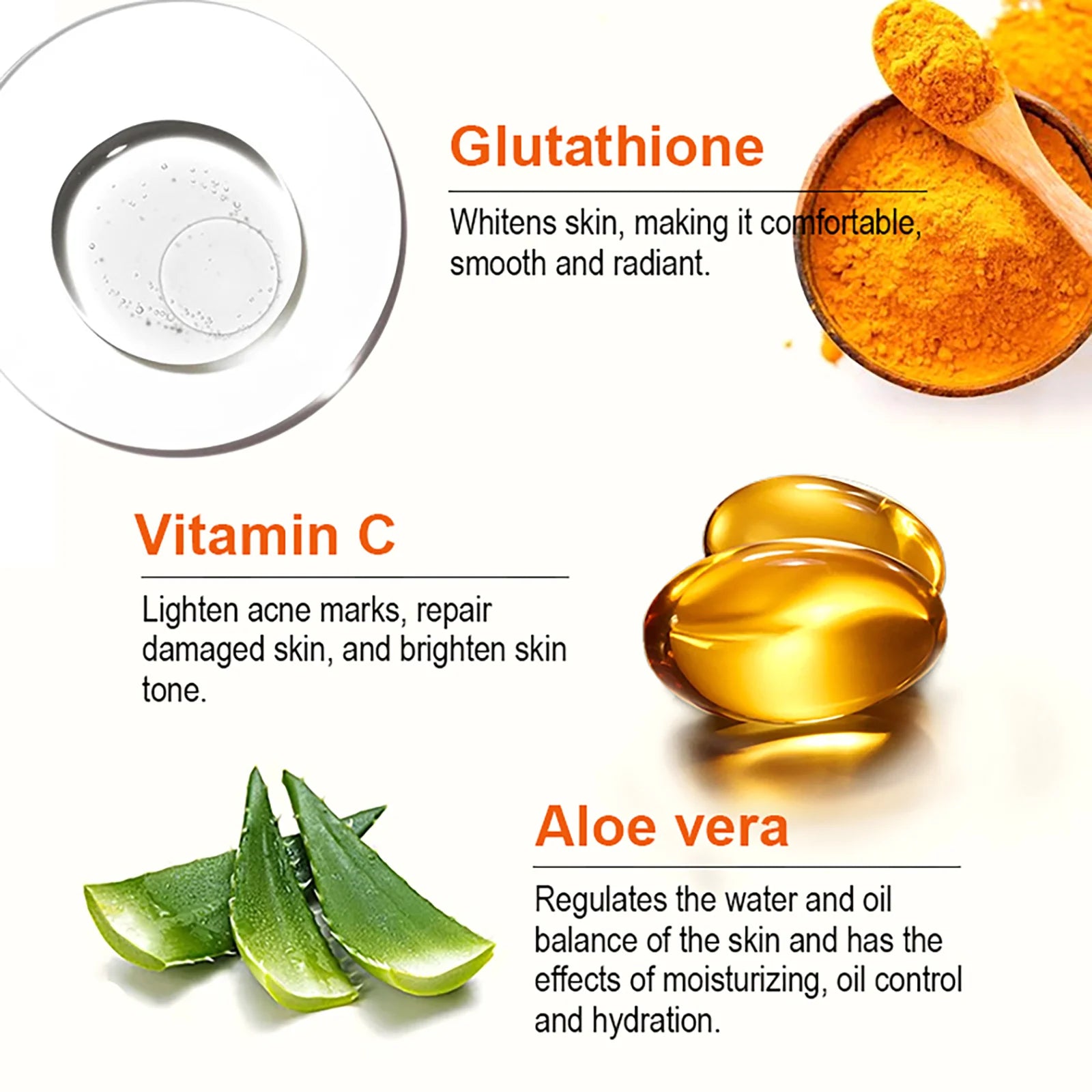 Natural Turmeric Whitening Skin Care Set, Moisturizing, Reduce Dark Spots, Acne, Even Skin Tone, With Glutathione And Aloe