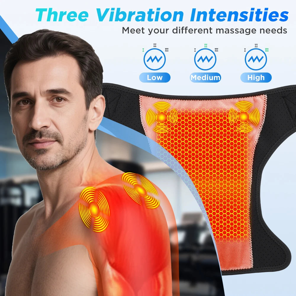 Shoulder Heating Pad With Massage 6 Adjustable Temperature HF Vibration Relax Muscle Brace Wireless Control for IOS/Android