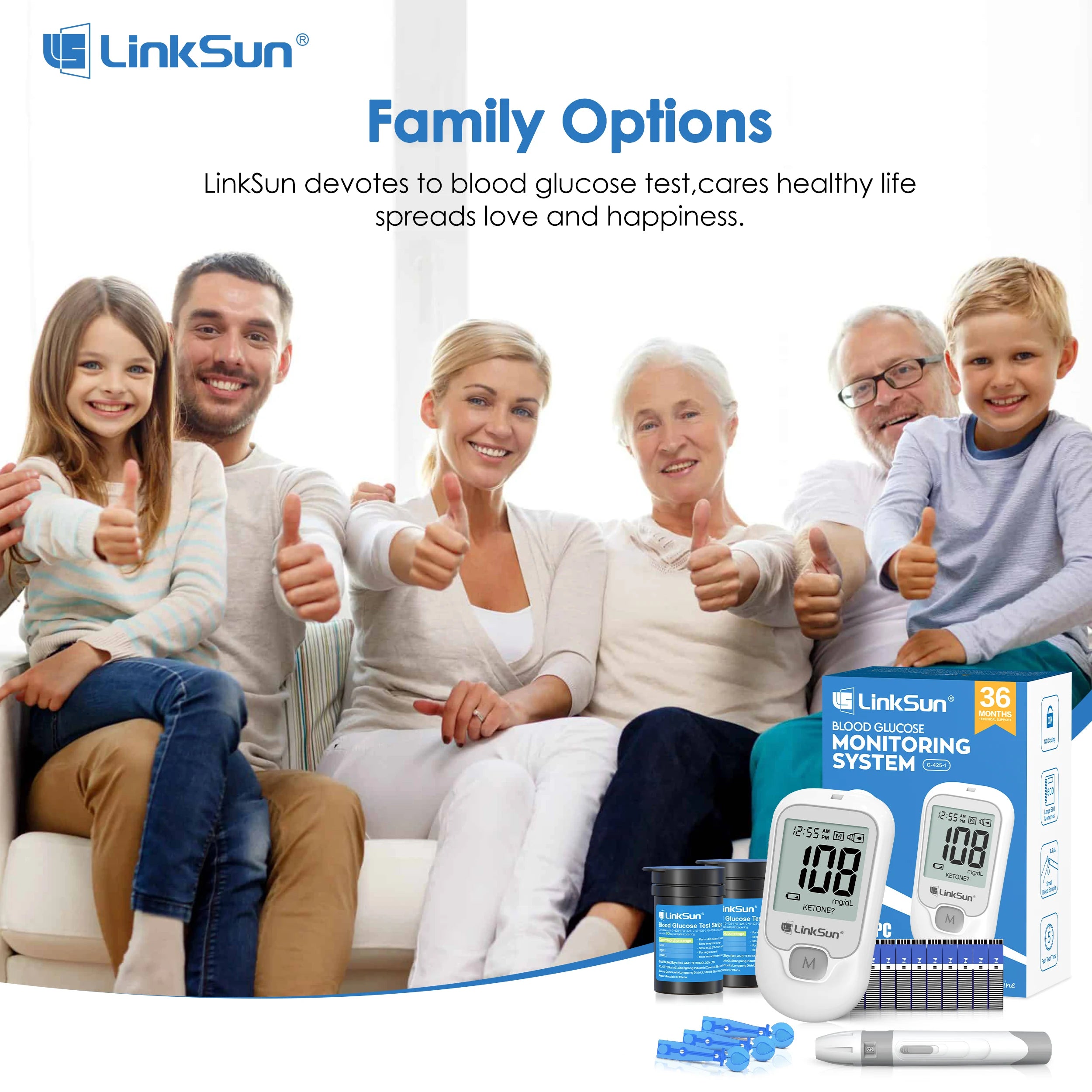 Blood Glucose Meter LinkSun G-425-3 Glucometer 50/100pcs Diabetes Tester Blood Sugar Monitor Digital Glucosemeter Complete Kit