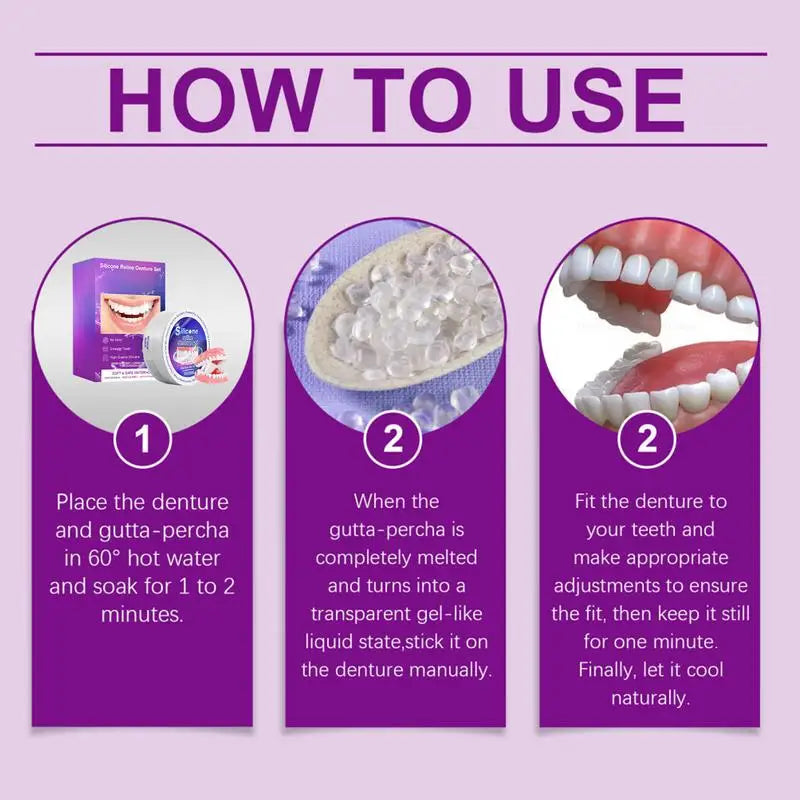 Silicone Denture Reliner Kit Soft Upper Lower Veneers Natural Smile Fake Tooth Oral Hygiene Care Cosmetic Dentures