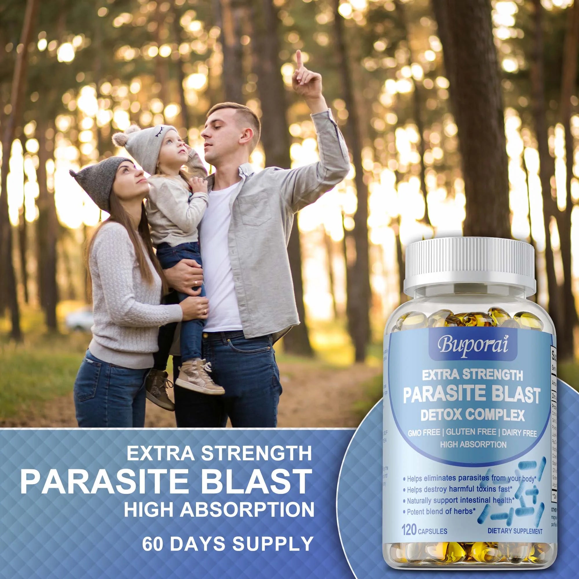 Parasite Blast Detox Complex - Eliminate Parasites, Cleanse The Intestines, Improve Digestion - 120 Capsules