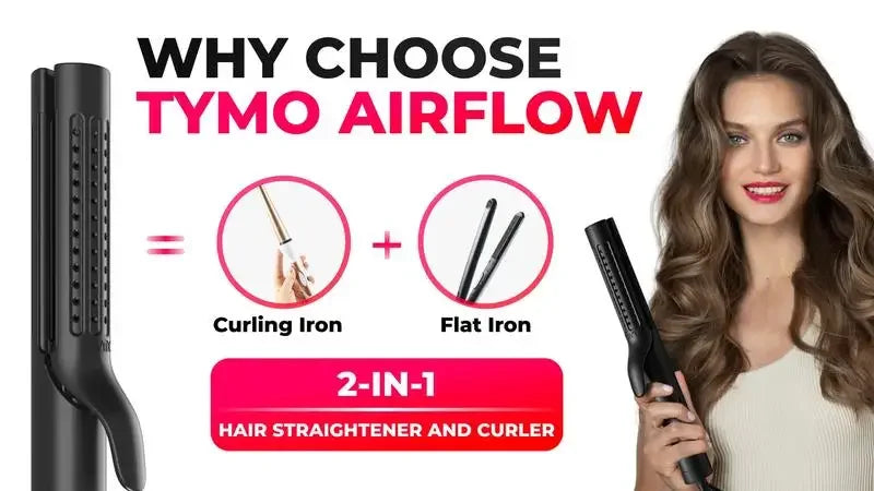 TYMO AIRFLOW-Hair Straightener and Curling Iron 2 in 1, Negative Ionic Anti-scald Curling Wand 1.25 Inch ,5 Temps & Dual Voltage