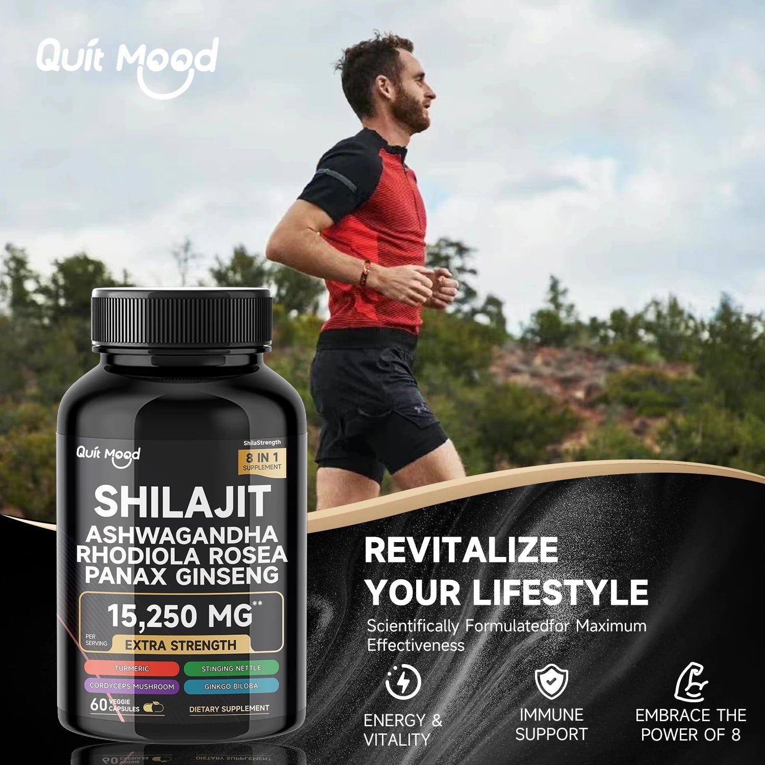Shilajit 9000 Panax Ginseng 1500MG Ashwagandha 2000MG Rhodiola Rosea 1000MG, Turmeric 500MG, Gingko Biloba 500MG, Stinging Nettl