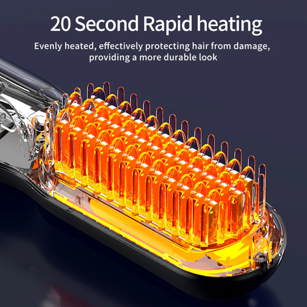 Hair Straightener Brush Anti-Scald Hair Straightener Comb for Women 20s Fast Heating Styling for Home Salon Cordless Hot Comb