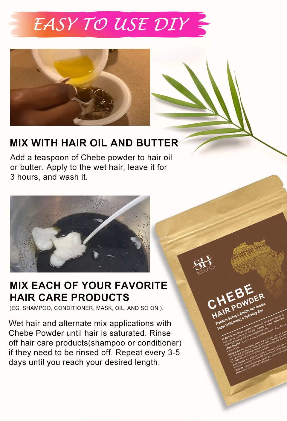 Africa Chad 100% Chebe Powder Women Traction Alopecia Treatment Oil Natural Crazy Hair Regrowth Anti Hair Break Get Rid Of Wig