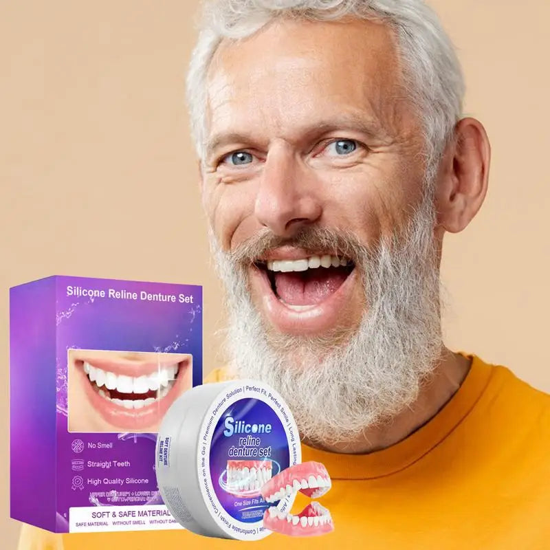 Silicone Denture Reliner Kit Soft Upper Lower Veneers Natural Smile Fake Tooth Oral Hygiene Care Cosmetic Dentures