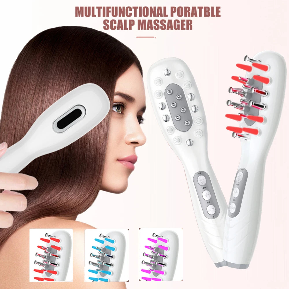 EMS Electric Massage Comb Blue Red Purple Light Therapy Vibration Hair Growth Scalp Brush Liquid Oil Applicator Anti Hair Loss