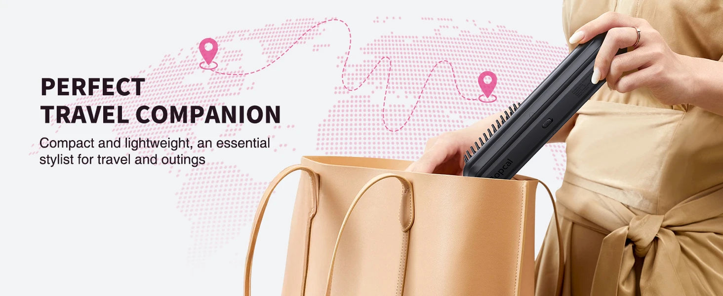BOPCAL Cordless Hair Straightener Brush 10000mAh LED Display Negative Ions Hair Care Ceramic Electric Hot Heating Comb