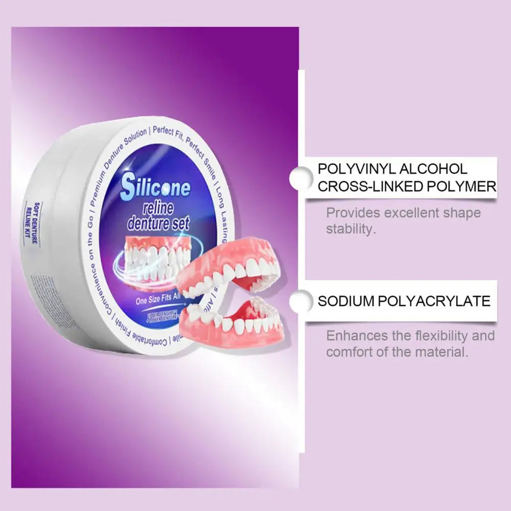 Silicone Denture Reliner Kit Soft Upper Lower Veneers Natural Smile Fake Tooth Oral Hygiene Care Cosmetic Dentures