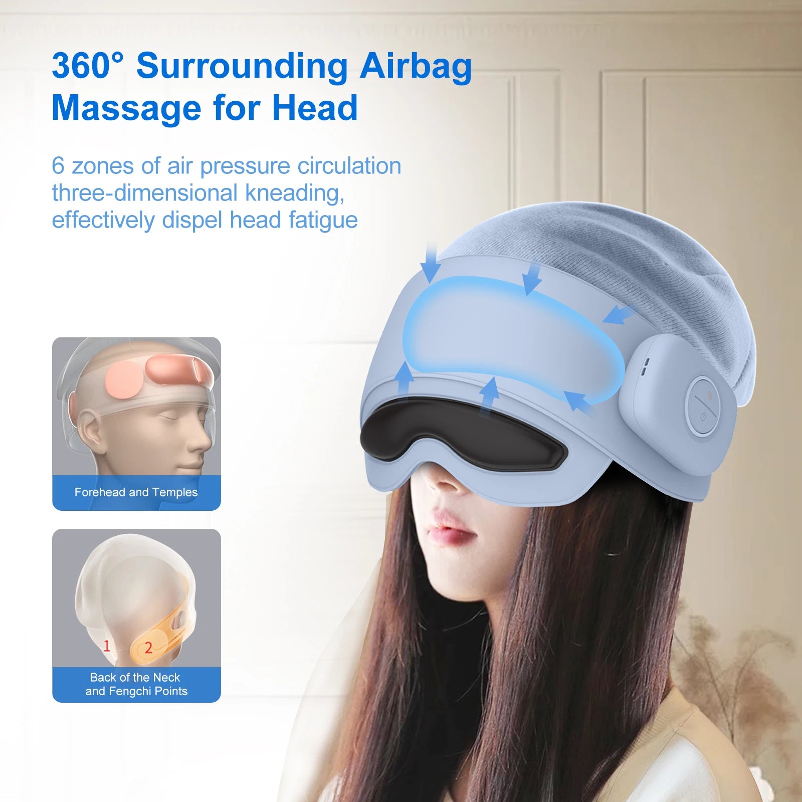 Head Massager with Eye Mask for Fatigue Relief, 4 Modes, 2 Heat Settings, Bluetooth-Capable, Rechargeable,Ideal for Rest & Relax