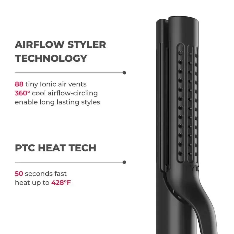 TYMO AIRFLOW-Hair Straightener and Curling Iron 2 in 1, Negative Ionic Anti-scald Curling Wand 1.25 Inch ,5 Temps & Dual Voltage