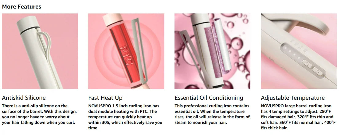 1.5 Inch Extra Large Curling Wand for Long Hair - Ceramic Tourmaline Barrel with 40000000 Negative Ions, 2 Clips