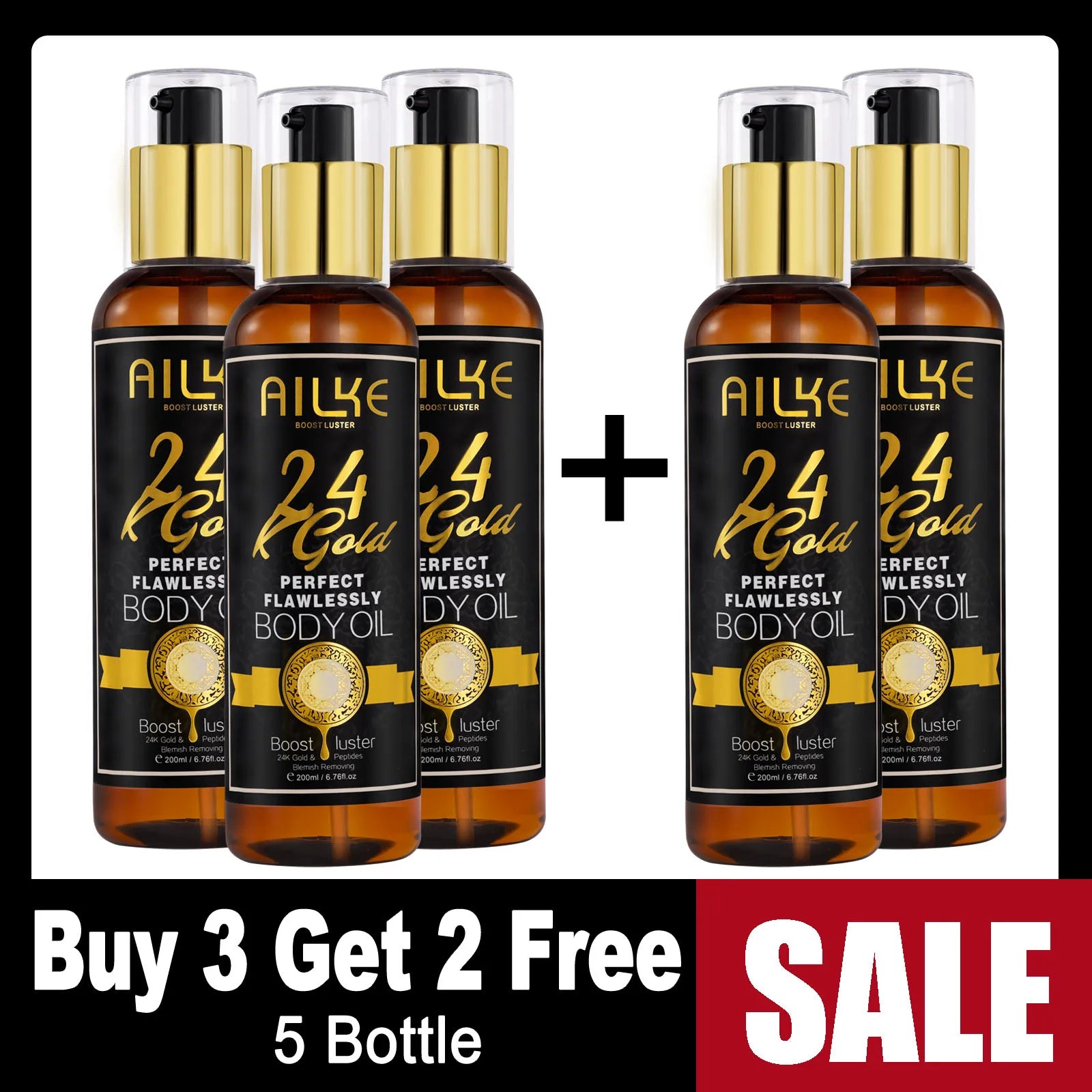 AILKE 24k Gold Flawlessly Body Oil, Natural Plant Oil For All Skin Type, Skin Moisturizer, Reduce Spots, Smoothing, Brightening
