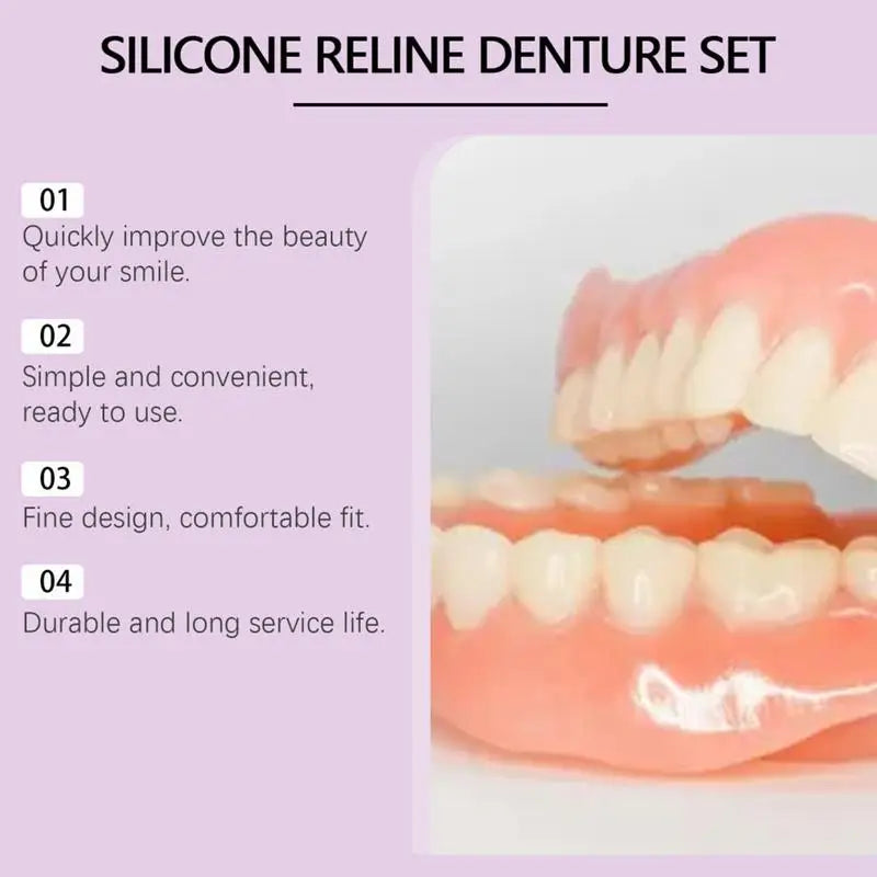 Silicone Denture Reliner Kit Soft Upper Lower Veneers Natural Smile Fake Tooth Oral Hygiene Care Cosmetic Dentures