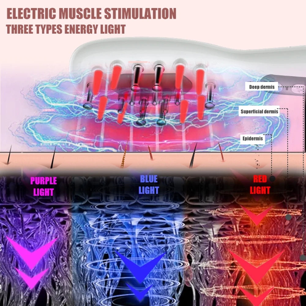 EMS Electric Massage Comb Blue Red Purple Light Therapy Vibration Hair Growth Scalp Brush Liquid Oil Applicator Anti Hair Loss