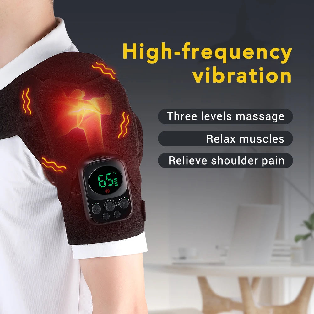 Shoulder Heating Pad With Massage 6 Adjustable Temperature HF Vibration Relax Muscle Brace Wireless Control for IOS/Android