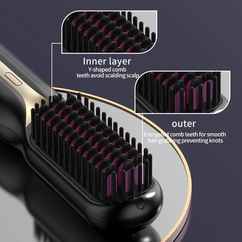 Hair Straightener Brush Anti-Scald Hair Straightener Comb for Women 20s Fast Heating Styling for Home Salon Cordless Hot Comb