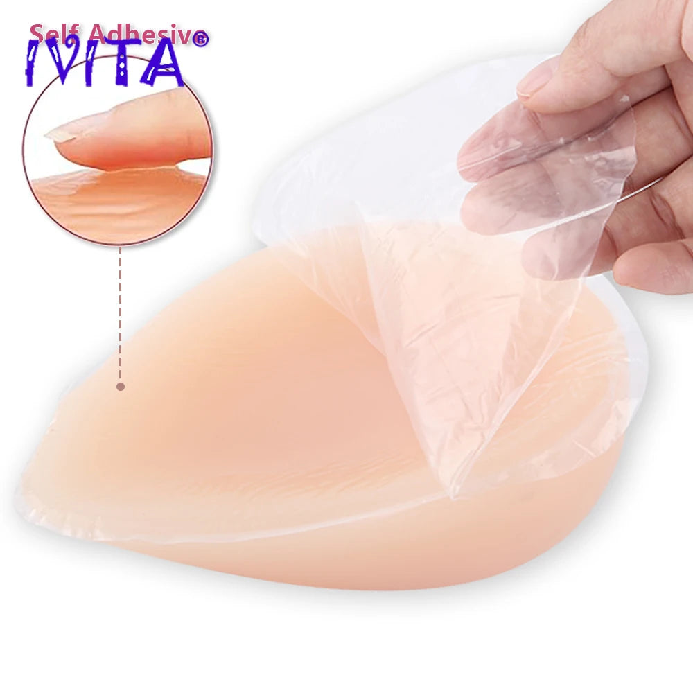 IVITA 1 Pair Realistic Self-adhesive Silicone Fake Breasts Form Fake Boobs for Crossdresser Prosthesis Transgender Cosplay