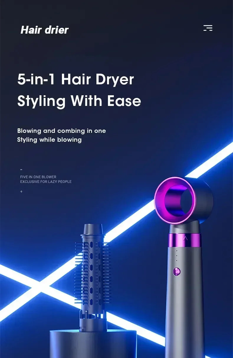5 In 1 Electric Hair Dryer Hot Air Brush Multifunctional Hair Straightener Negative Ion Curler Blow Dryer Styling Set