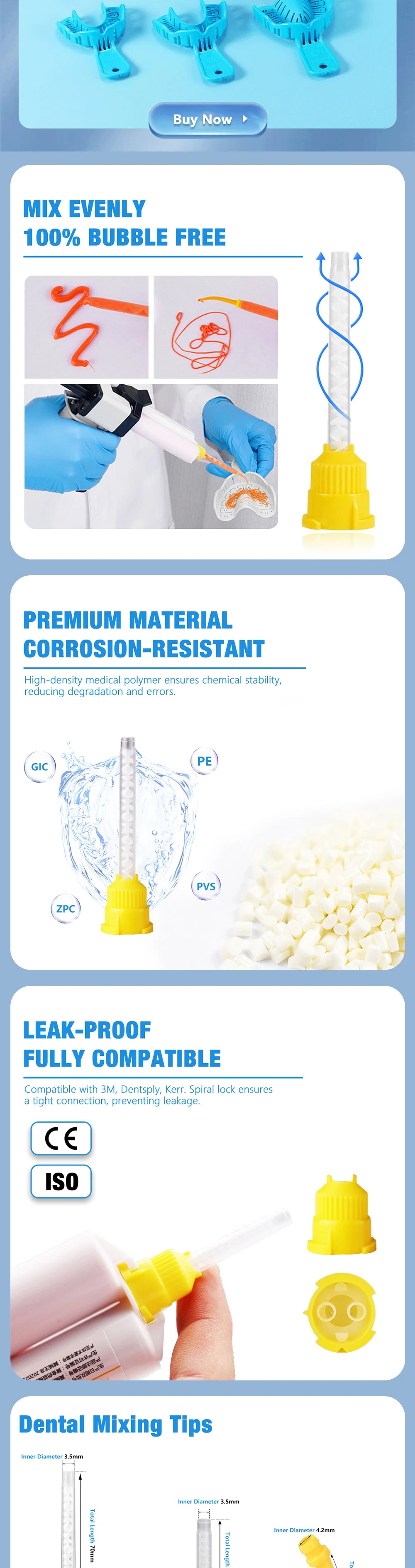 50/100PCS Dental Mixing Tips 1:1Dental materials for Lightweight Silicone Rubber Material Disposable Dental Supplies Mixing Tube