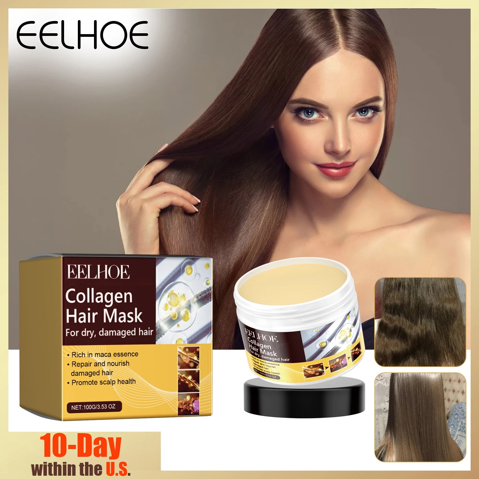 EELHOE 100G Collagen Hair Mask Professional Collagen Formula Nourishing Dry Damaged Hair Strengthening Hydration Anti Frizz