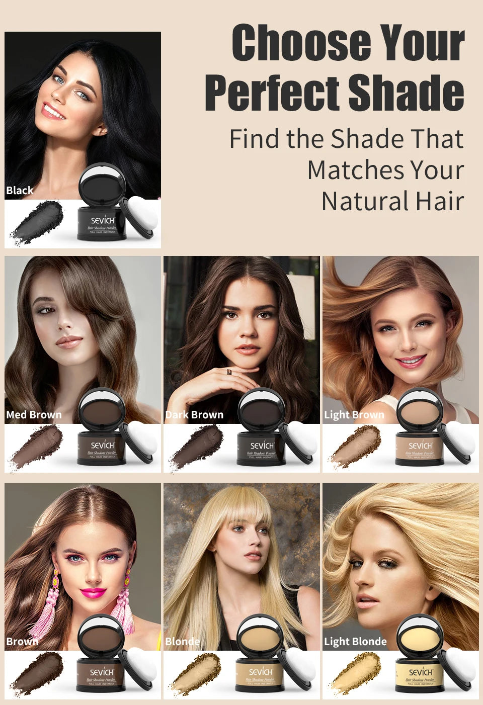 Sevich Hairline Powder Instantly Conceals Hair Loss Root Touch Up Powder Hair Loss Cover Up Hair Shadow Powder Black Hair Fibers