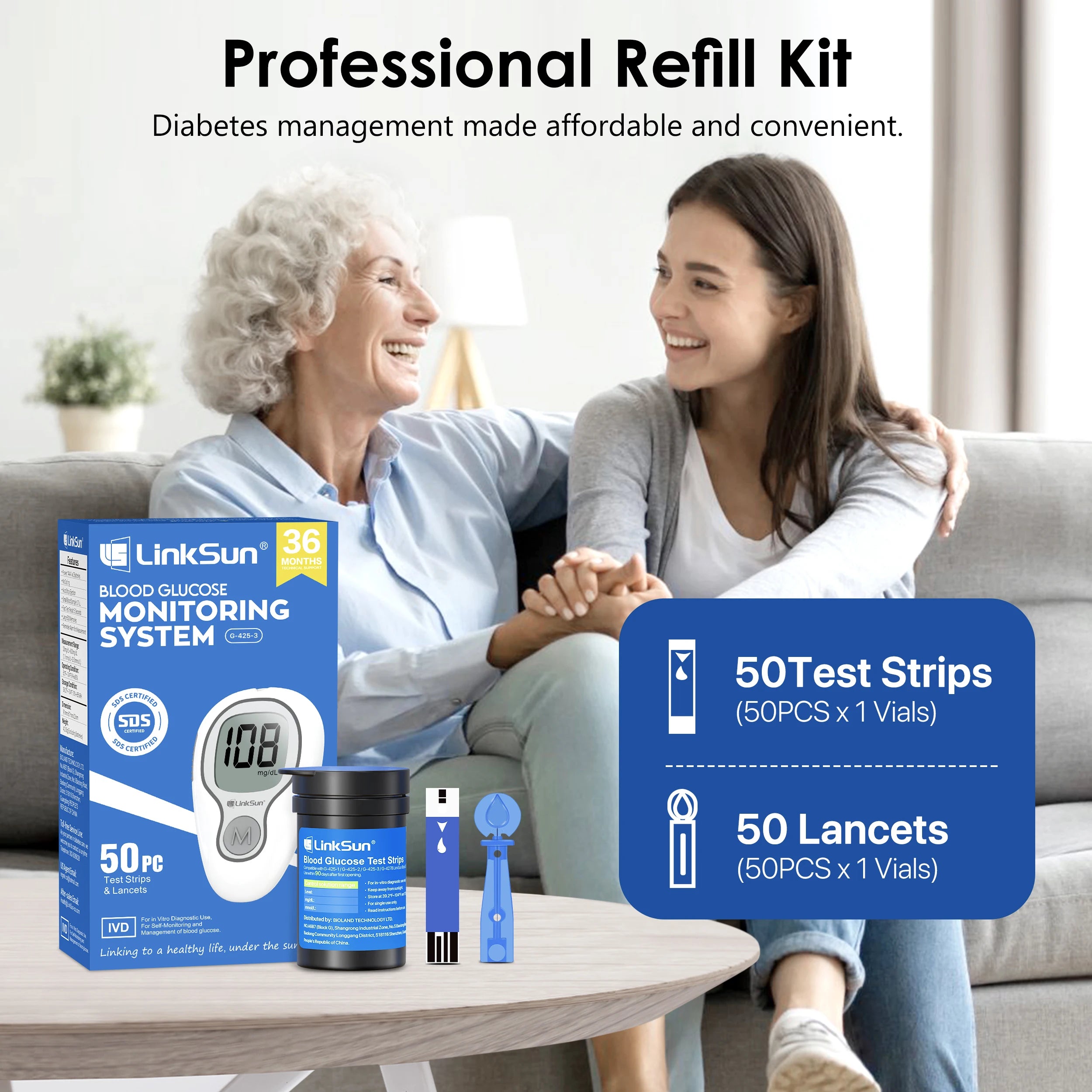 Blood Glucose Meter LinkSun G-425-3 Glucometer 50/100pcs Diabetes Tester Blood Sugar Monitor Digital Glucosemeter Complete Kit