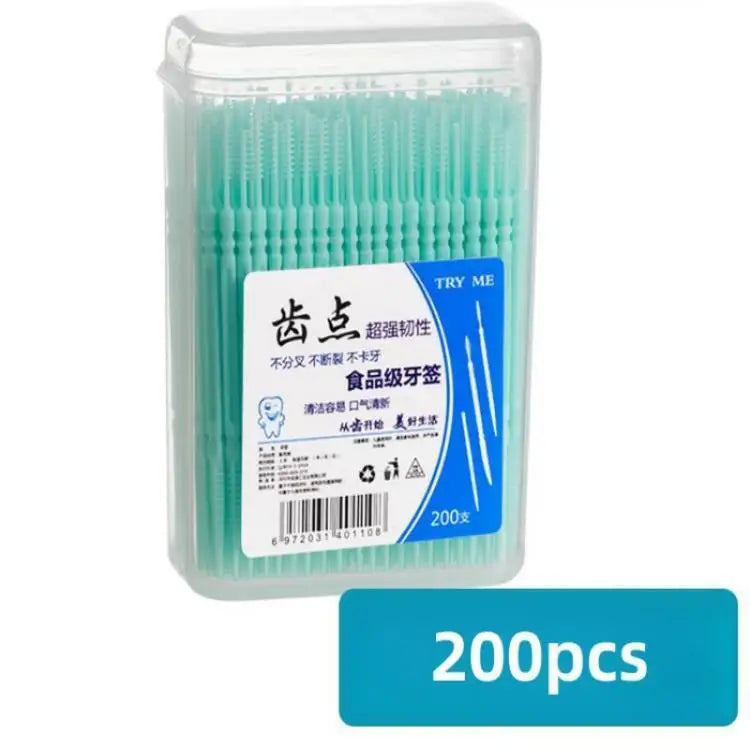 Toothpick Brush 200 PCs Boxed Plastic Toothpick Disposable Household Interdental Brush Teeth Picking Dental Floss