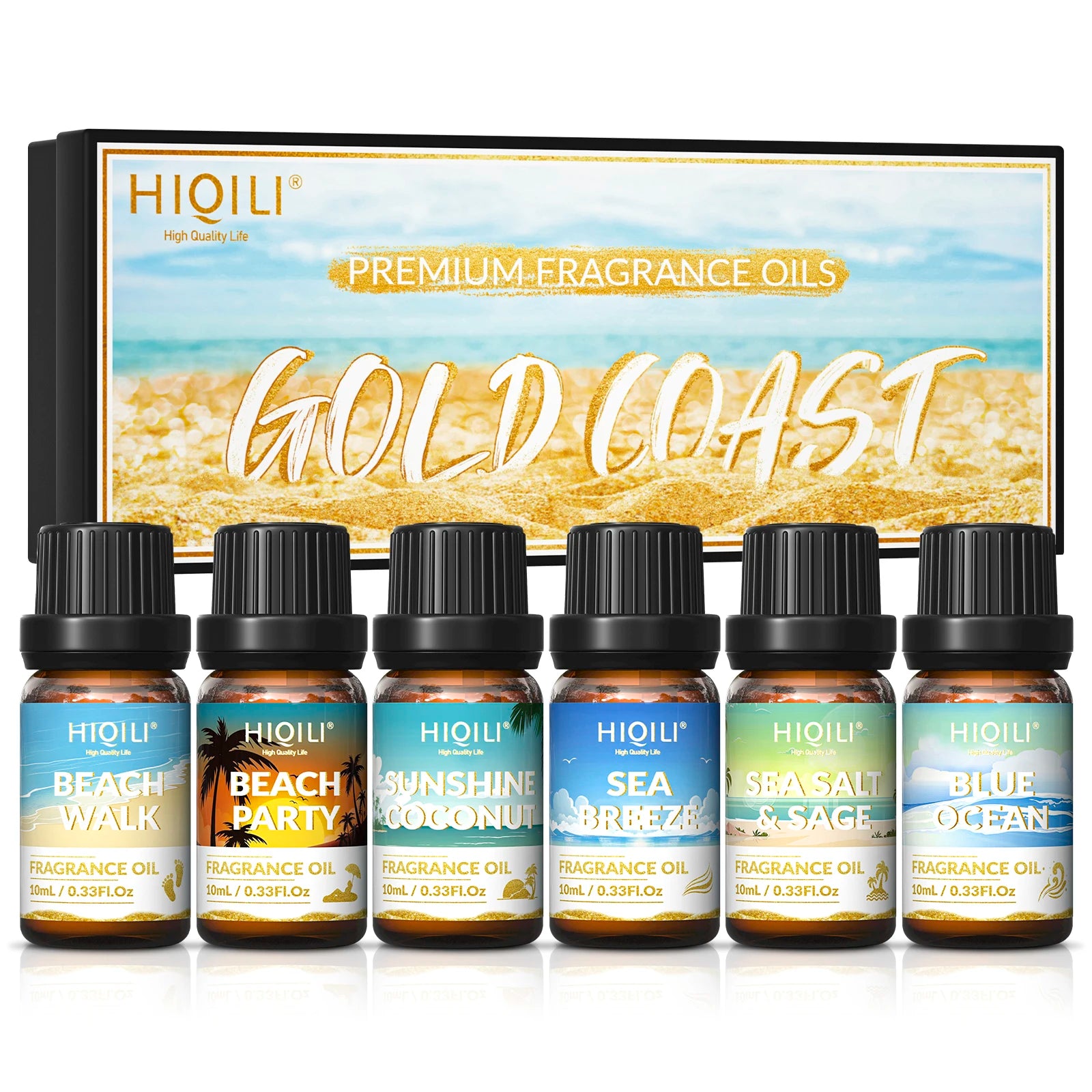 HIQILI Gold Coast Set, TOP 6 PCS Fragrance Oils Gift Set for Aromatherapy Car Home hotel Diffuser Humidifier Candles Making