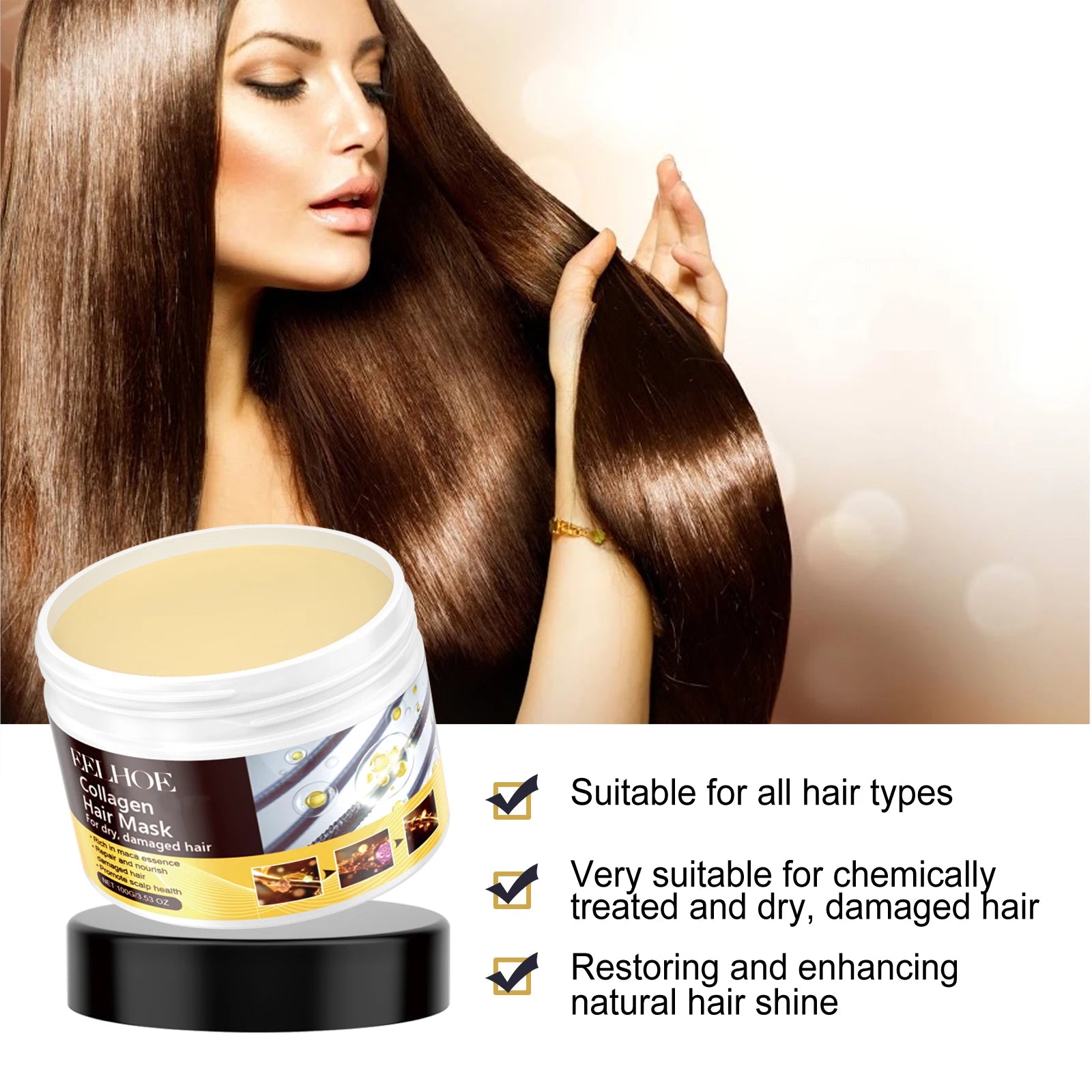 EELHOE 100G Collagen Hair Mask Professional Collagen Formula Nourishing Dry Damaged Hair Strengthening Hydration Anti Frizz