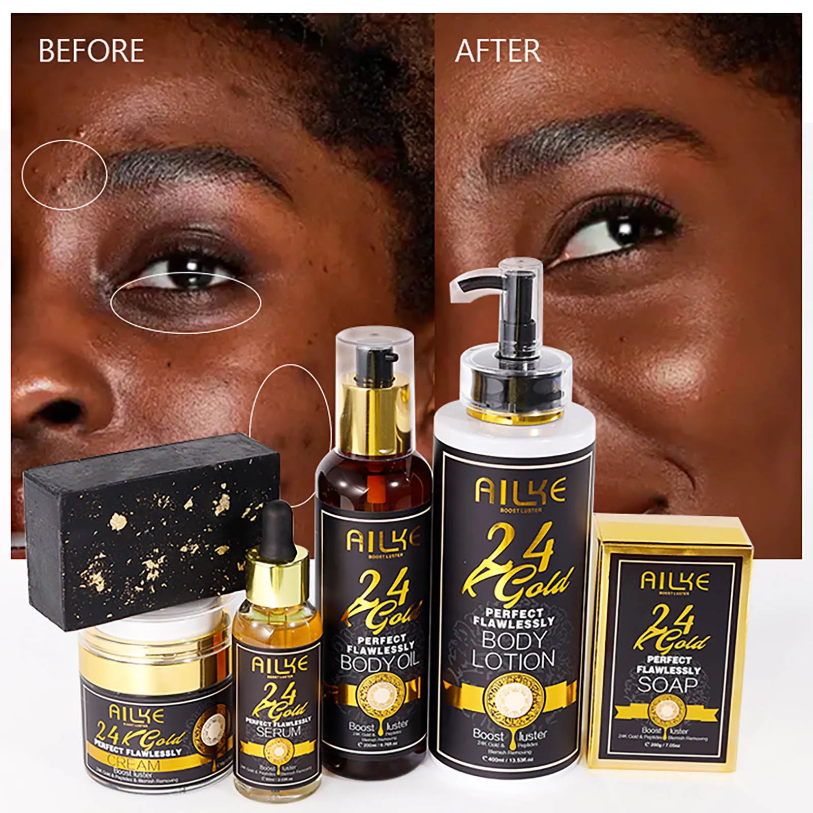 AILKE 24k Gold Flawlessly Body Oil, Natural Plant Oil For All Skin Type, Skin Moisturizer, Reduce Spots, Smoothing, Brightening