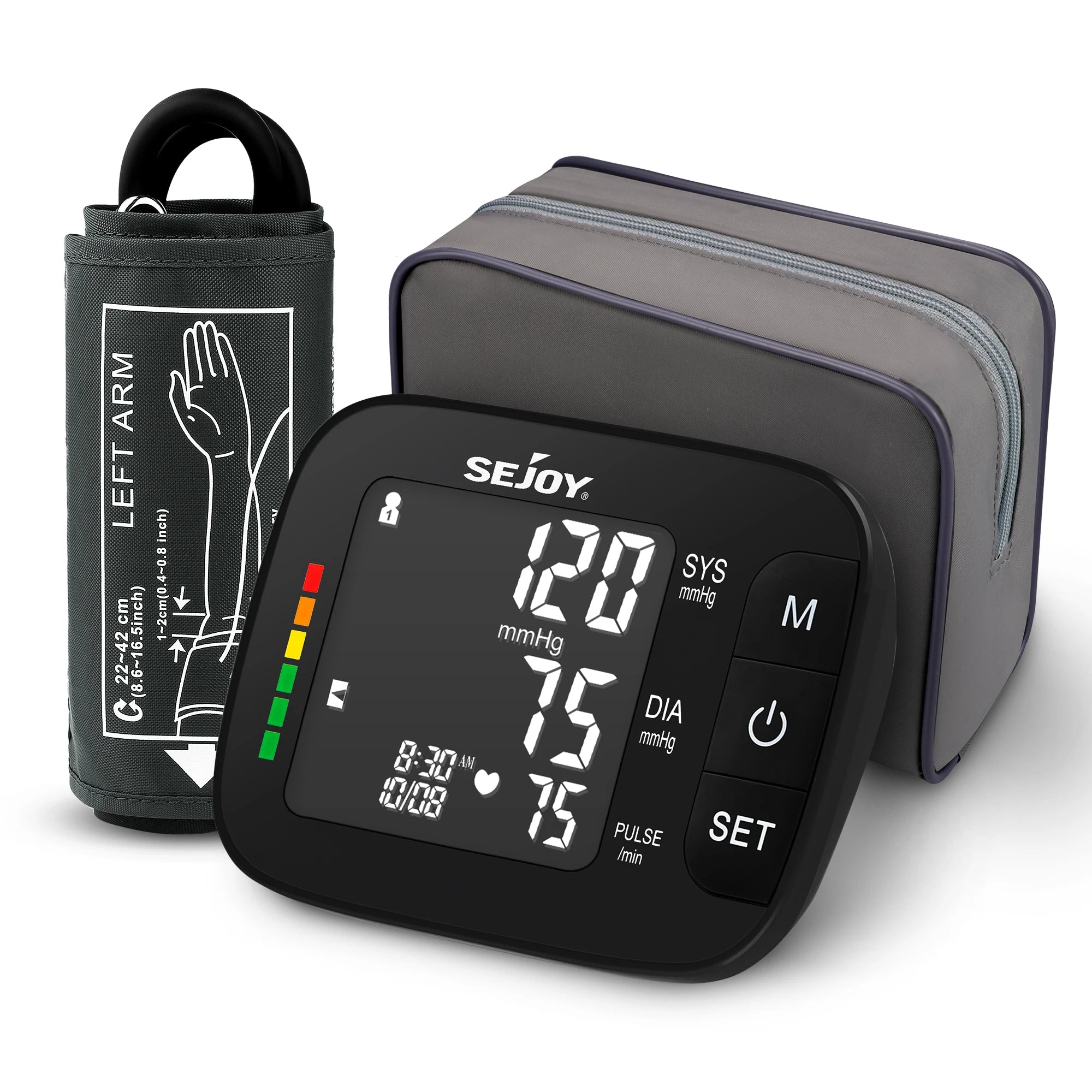 SEJOY Digital Upper Arm Automatic Blood Pressure Monitor Backlight&Voice BP Sphygmomanometer for Measuring Arterial Pressure
