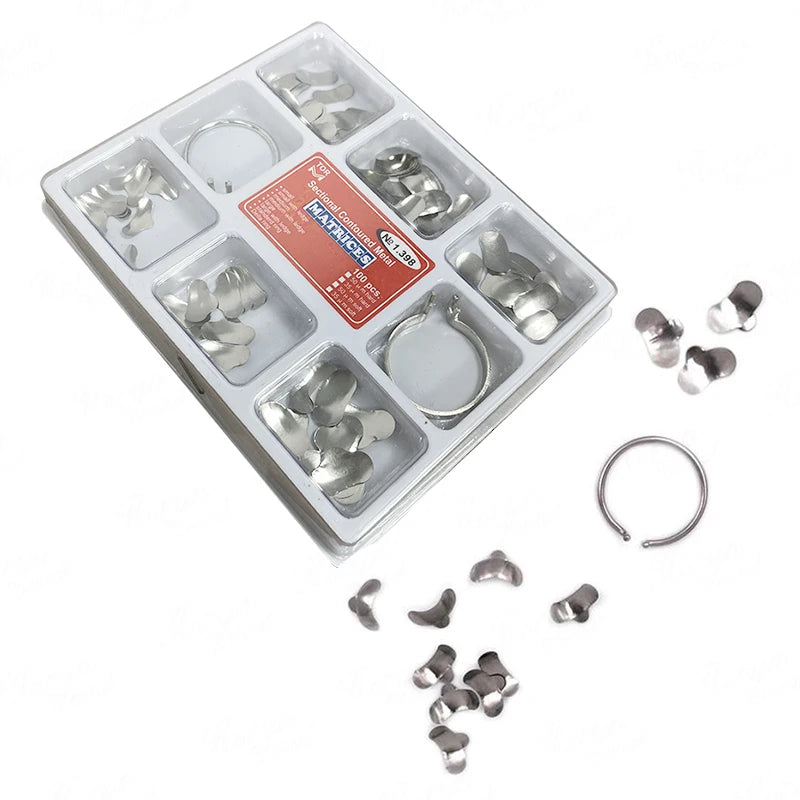 36/100 pcs Dental Supplies Matrix with Springclip NO.1.330 Sectional Contoured Metal Matrices Full kit for Teeth Replacement