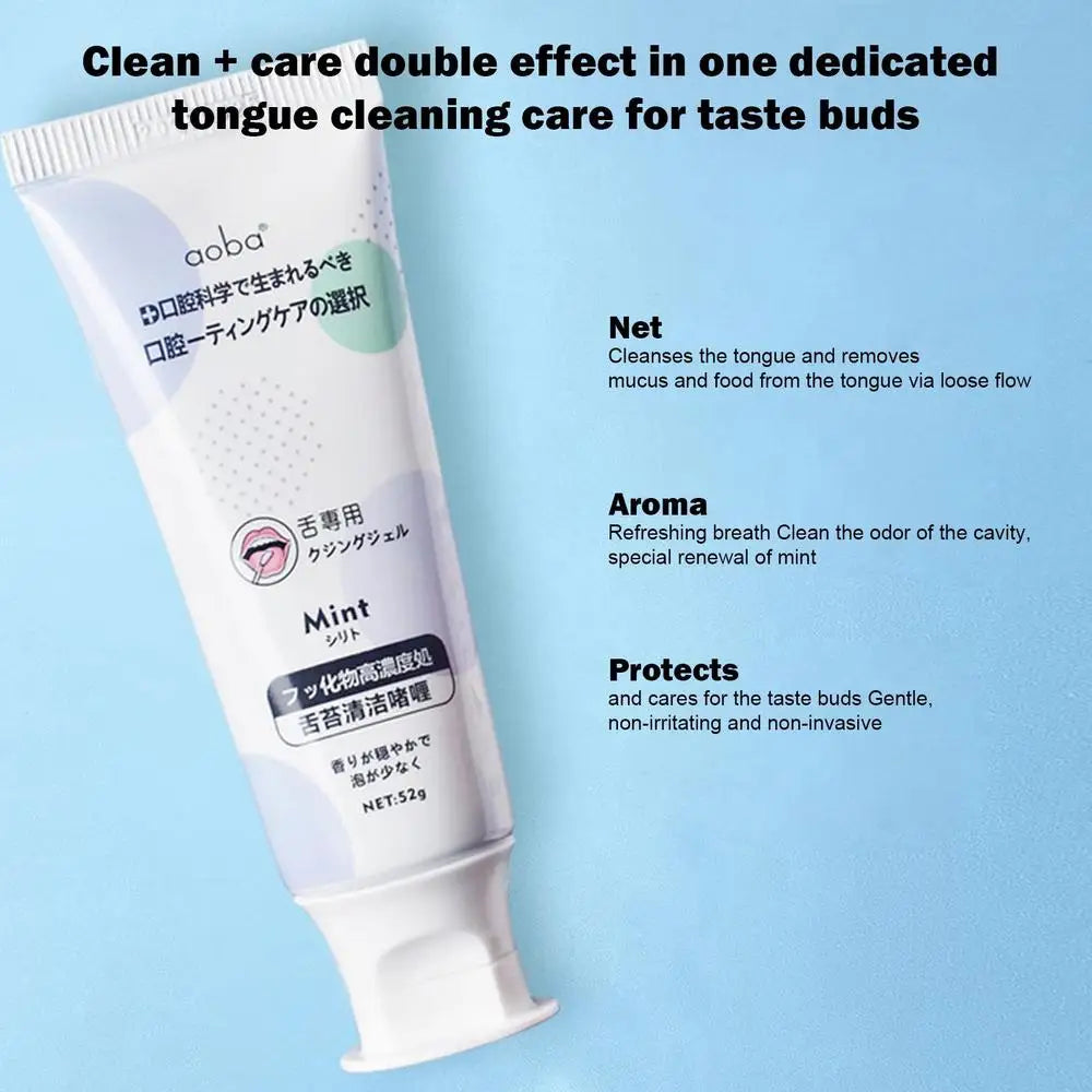 Tongue Coating Cleaning Gel Oral Care Fresh Breath Tongue Scraper Toothbrush Two-in-One Brush Gel Paste Gentle Natural Whitening