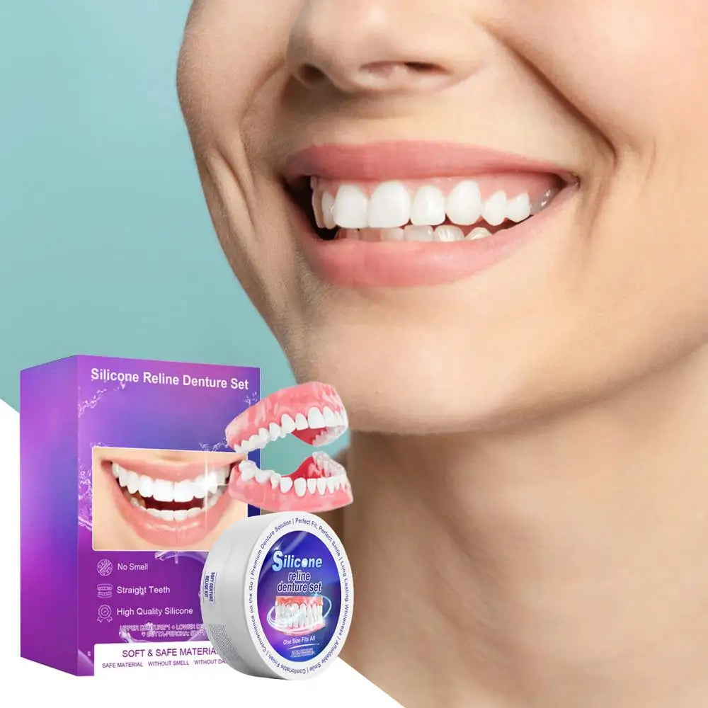 Silicone Denture Reliner Kit Soft Upper Lower Veneers Natural Smile Fake Tooth Oral Hygiene Care Cosmetic Dentures