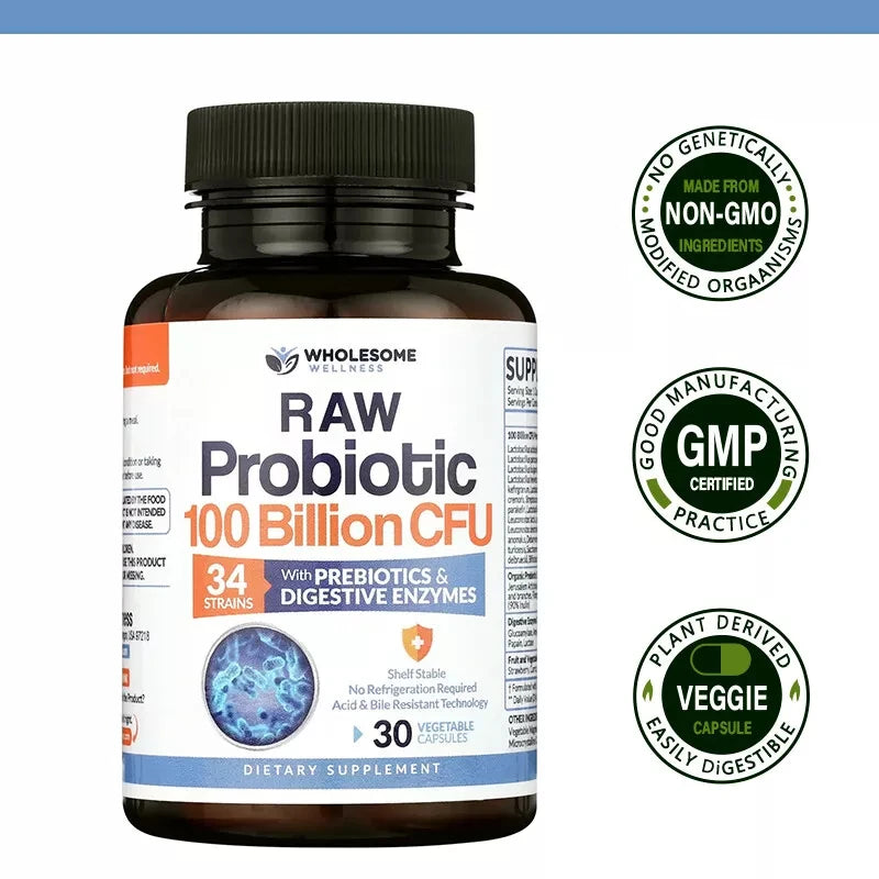 100 Billion CFU Probiotics, Probiotics for Adults, Shelf Life Probiotic Supplement with Prebiotics and Digestive Enzymes