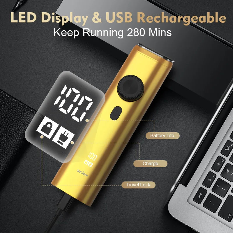 Sejoy Professional Hair Clippers LED Display Electric Beard Trimmer Cordless Men's Grooming Kit Rechargeable Nose Trimmer Gold