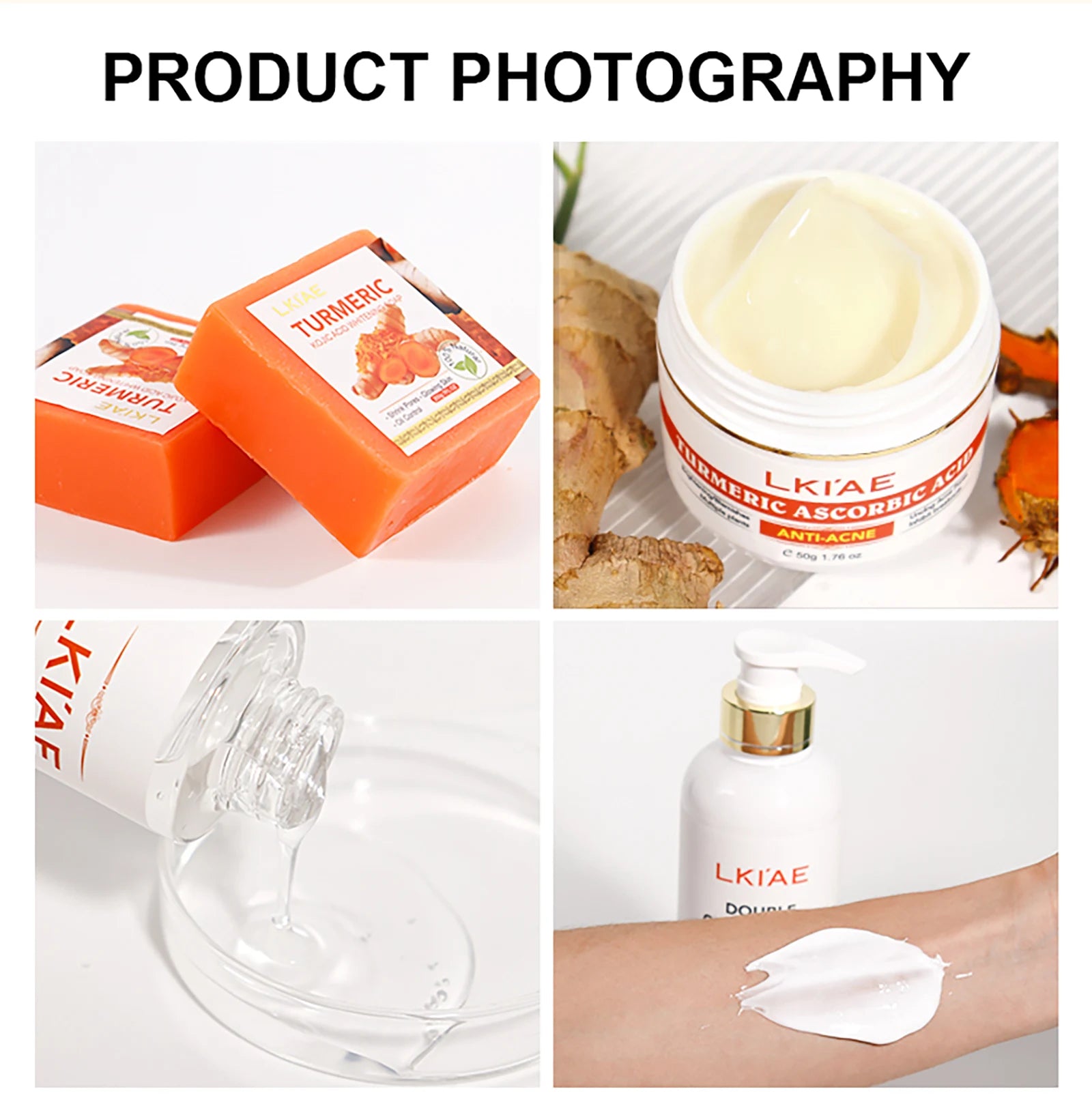 Natural Turmeric Whitening Skin Care Set, Moisturizing, Reduce Dark Spots, Acne, Even Skin Tone, With Glutathione And Aloe