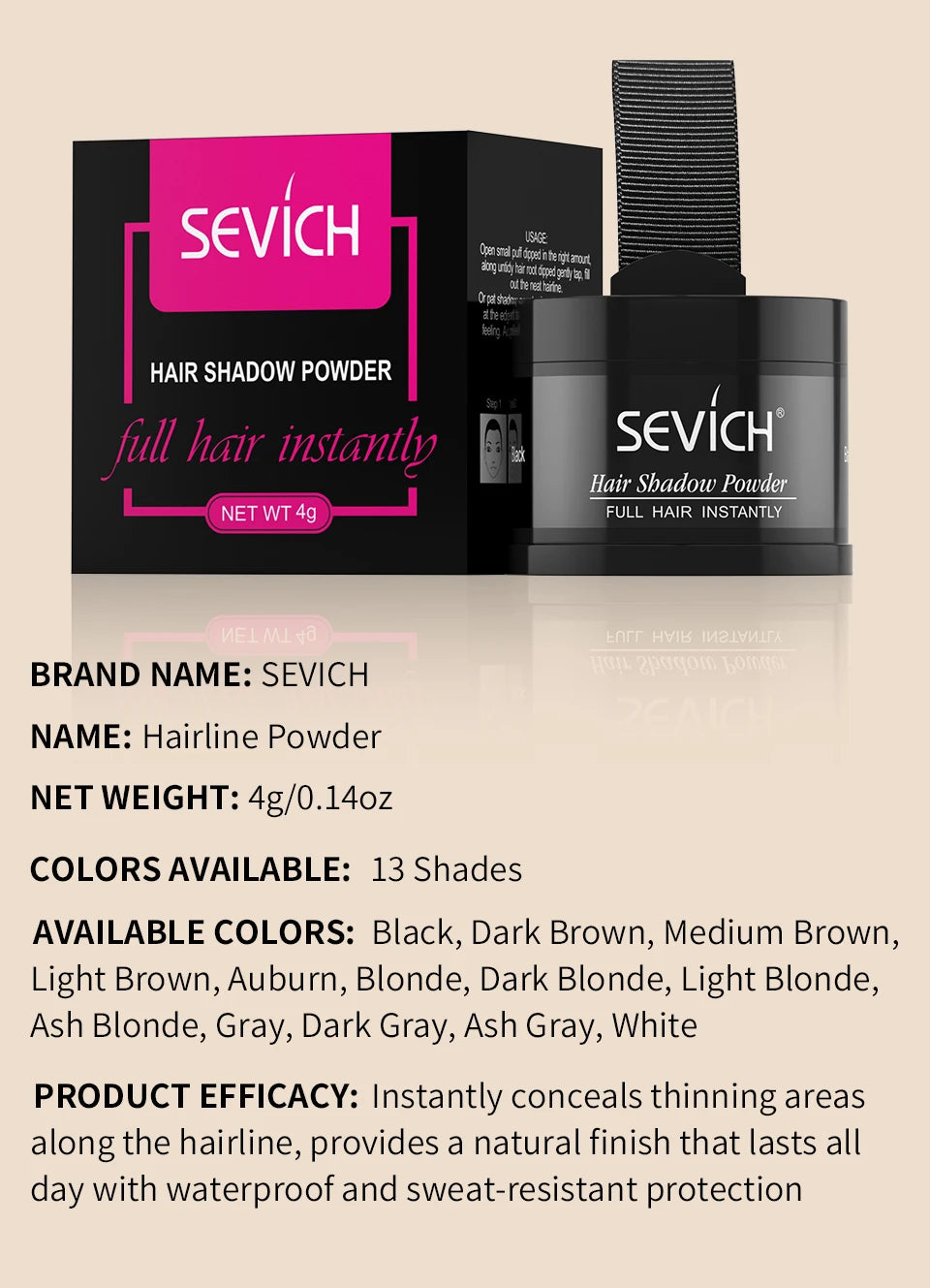 Sevich Hairline Powder Instantly Conceals Hair Loss Root Touch Up Powder Hair Loss Cover Up Hair Shadow Powder Black Hair Fibers