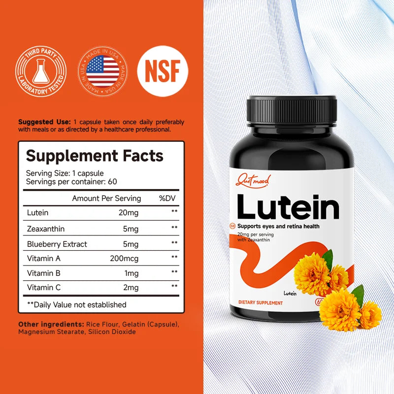 Quit mood-Eye Vitamins Lutein And Zeaxanthin Supplements | 60 Capsules, Enhanced With Blueberry Extract and VA, VB, VC