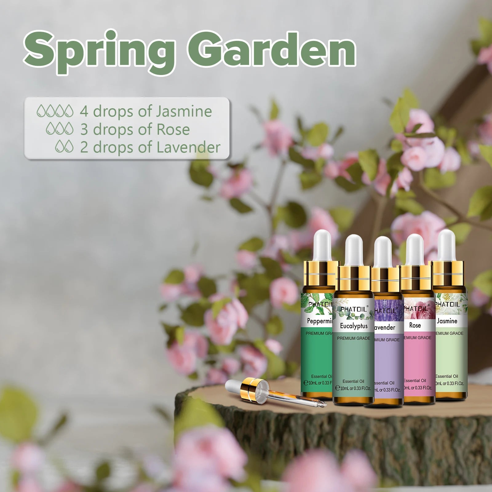 PHATOIL 9pcs Essential Oil Set-10ml Lavender Jasmine Eucalyptus Vanilla Peppermint Sandalwood Frankincense Sweet Orange Rose Oil