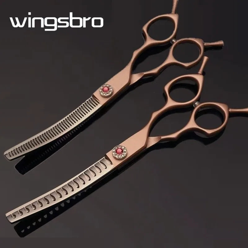 7 inch Dog Curved Chunkers Shears Curved Thinning scissors Stainless Steel Dog Grooming Scissors Special Designed For Pet