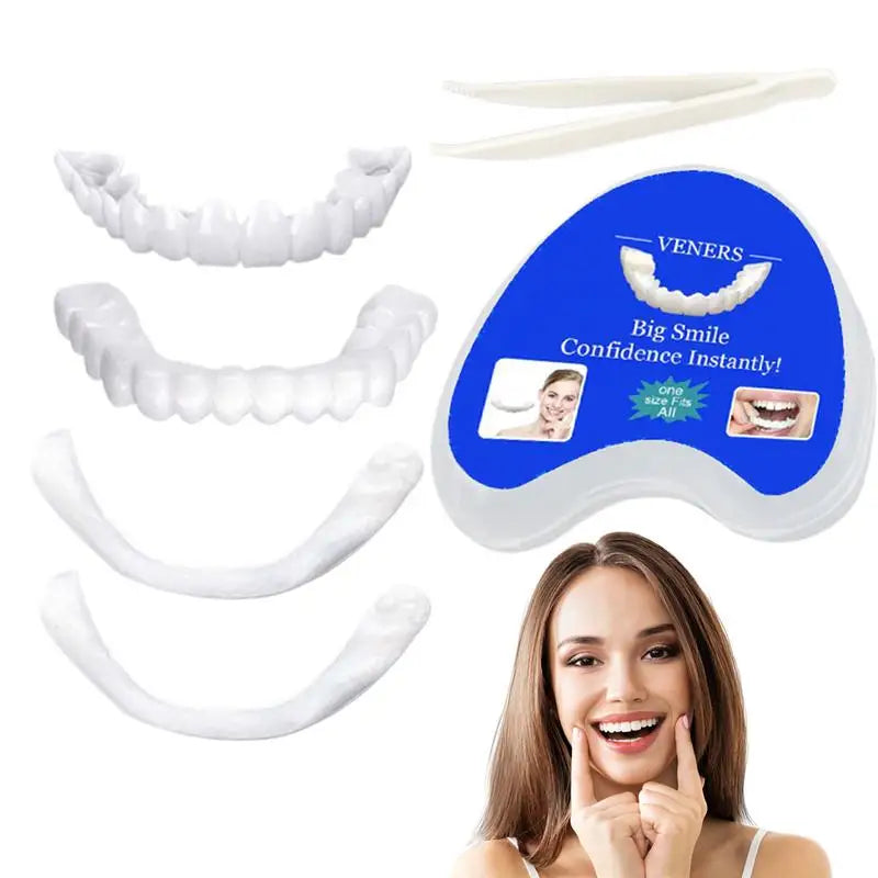 Silicone Upper/Lower Jaw Denture,Snap On Teeth Veneers Dentures, Teeth Whitening Fake Tooth Cover Snap On,Denture Fake Teeth