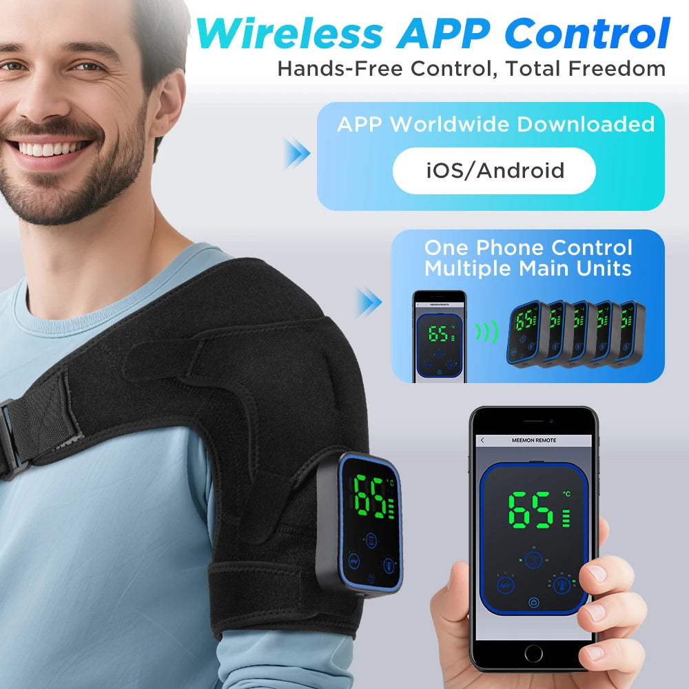 Shoulder Heating Pad With Massage 6 Adjustable Temperature HF Vibration Relax Muscle Brace Wireless Control for IOS/Android