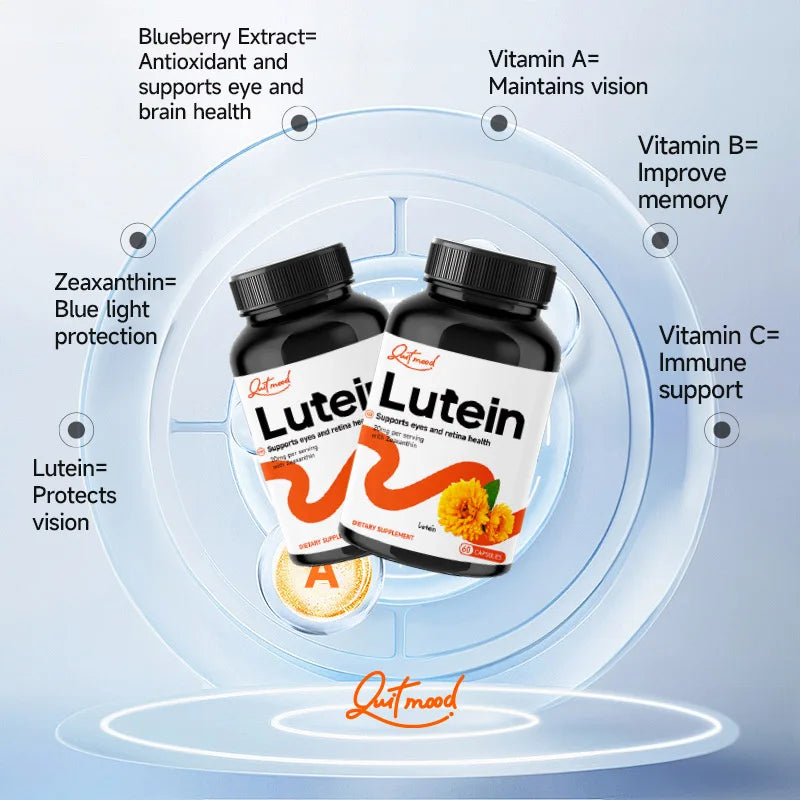 Quit mood-Eye Vitamins Lutein And Zeaxanthin Supplements | 60 Capsules, Enhanced With Blueberry Extract and VA, VB, VC
