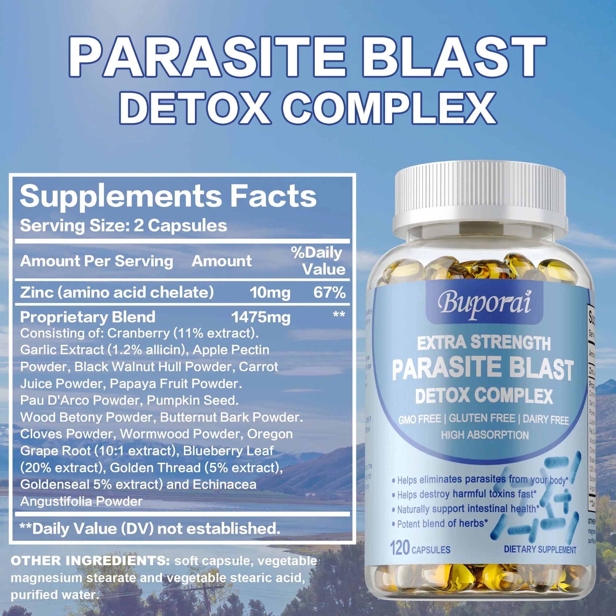 Parasite Blast Detox Complex - Eliminate Parasites, Cleanse The Intestines, Improve Digestion - 120 Capsules