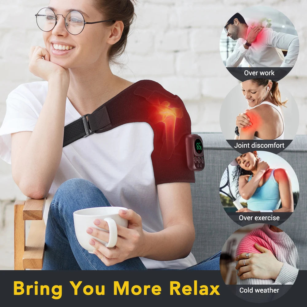 Shoulder Heating Pad With Massage 6 Adjustable Temperature HF Vibration Relax Muscle Brace Wireless Control for IOS/Android