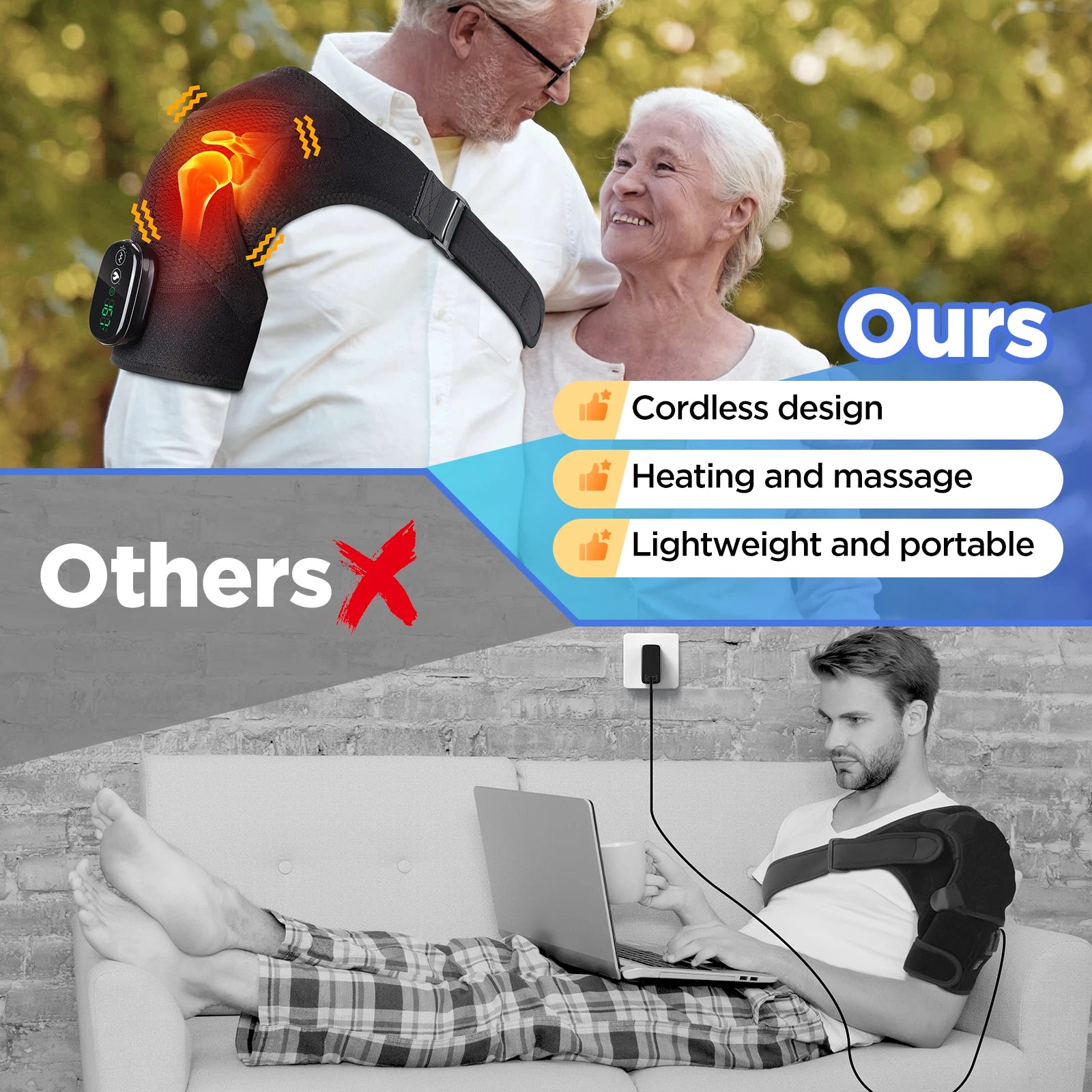 Heated Shoulder Heating Massage Belt Rechargeable Vibration Pad Electric Arm Muscle Relax Machine 3 Gear Shoulder Support Brace