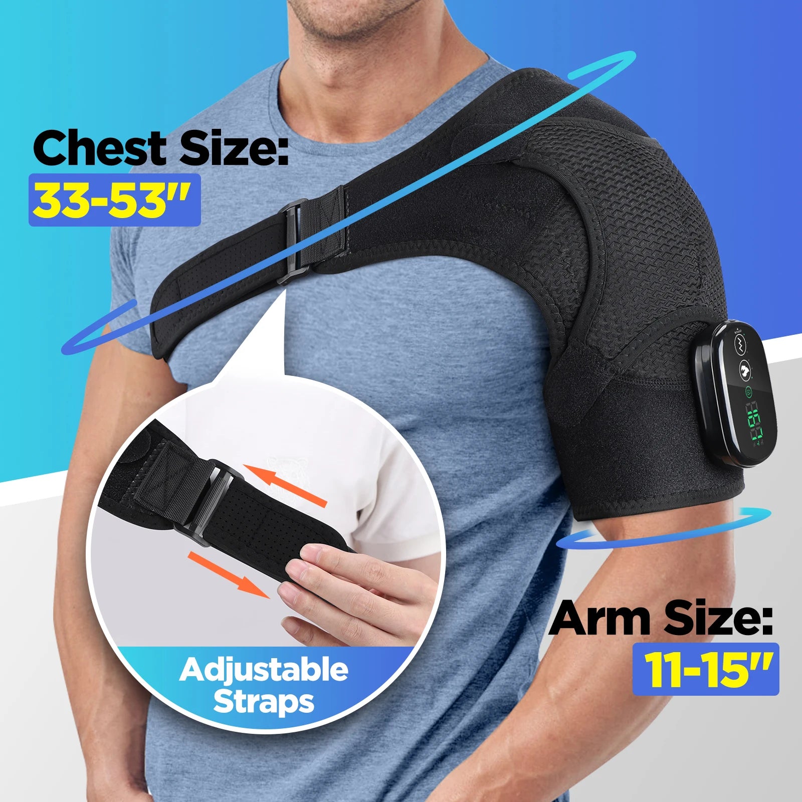 Heated Shoulder Heating Massage Belt Rechargeable Vibration Pad Electric Arm Muscle Relax Machine 3 Gear Shoulder Support Brace
